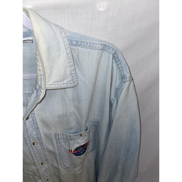 Hardrock Men’s Chambray Shirt Size Medium Blue Faded Look Comfort Casual Cozy - Picture 4 of 12